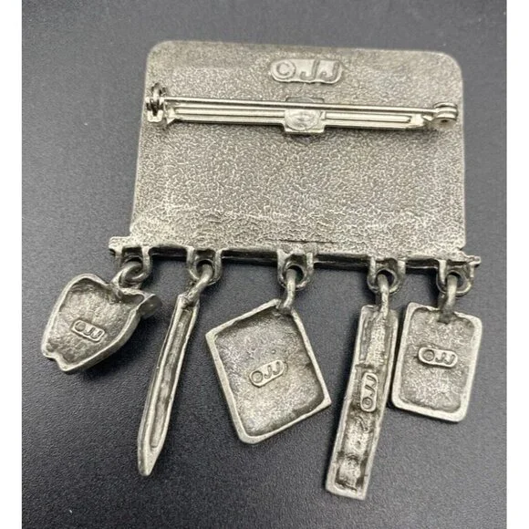 Vtg JJ JONETTE Brooch Pin Pewter Math Teacher Chalkboard Charm School Algebra - Picture 8 of 11